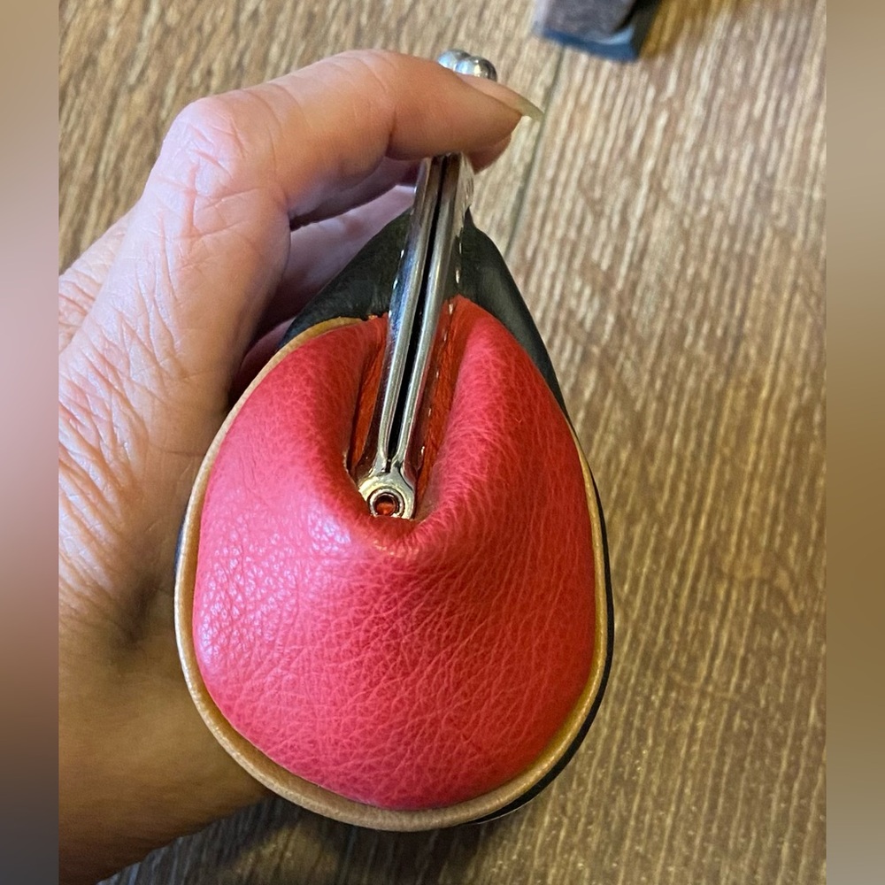 Vintage Leather Style Black and Red Coin Purse HandMade NWOT - Picture 6 of 11